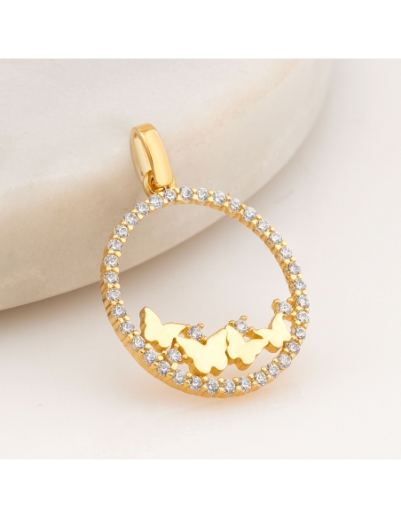 Przywieszka złota motyle i cyrkonie w kółku PZR1085