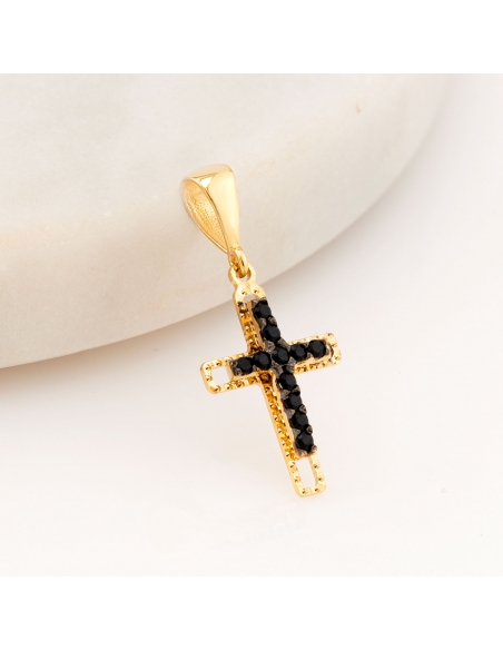 Krzyżyk złoty diamentowany z czarnymi kamieniami DEK236