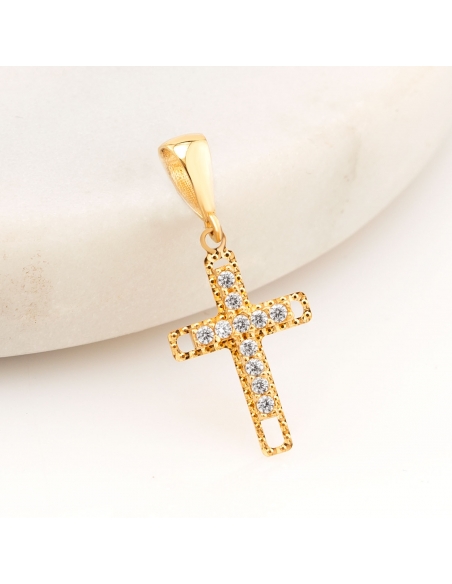 Krzyżyk złoty diamentowany z cyrkoniami DEK251