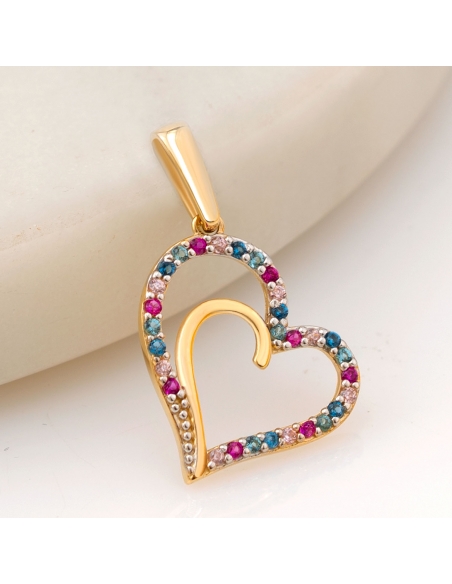 Przywieszka złota kontur serca z kolorowymi kamieniami PZS1345