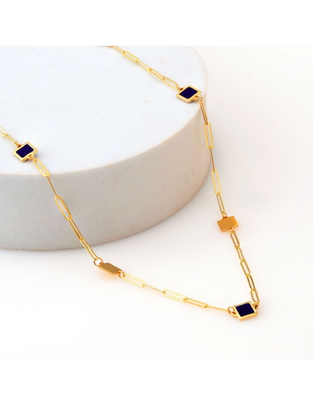 Naszyjnik złoty celebrytka kwadratowe blaszki z granatową emalią CL1459