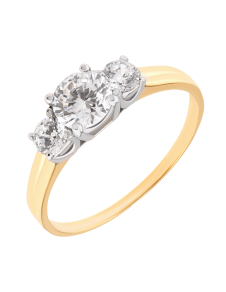 Pierścionek złoty z centralnie osadzoną cyrkonią i mniejszymi po bokach PIR855
